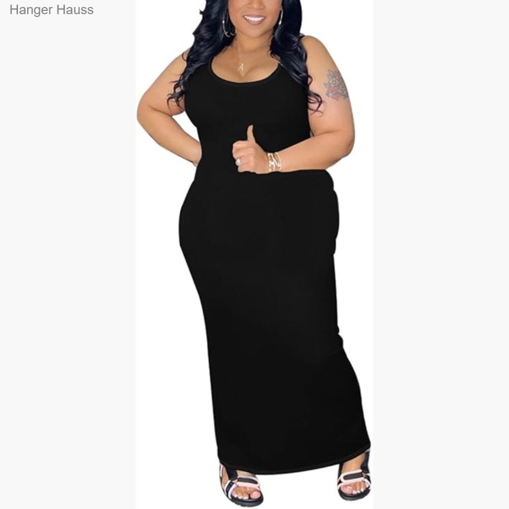 Plus Size Sleeveless Bodycon Maxi Tank Dress Stretchy Fabric